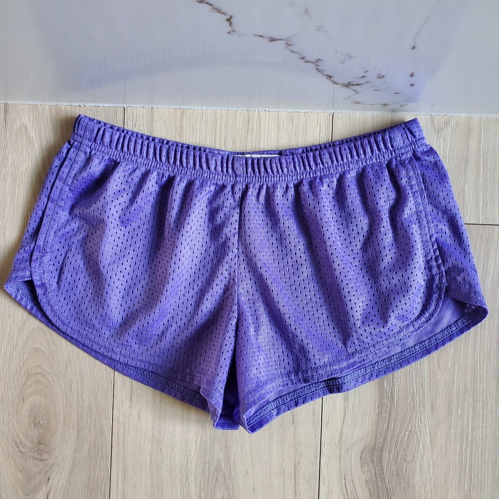 Soffe Mesh Shorts Womens S Purple Low Rise Elastic Waist Cheer Running Gym Y2K